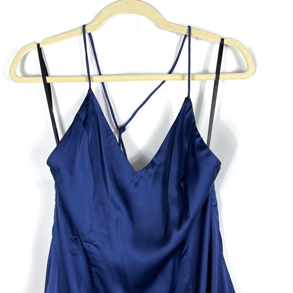 Superdown Frida Side Slit Dress Navy Blue Midi Satin Sleeveless Sz M - Picture 5 of 12